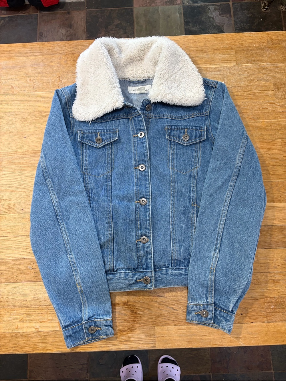 Classic Denim Jacket  with Sherpa collar - Light Blue